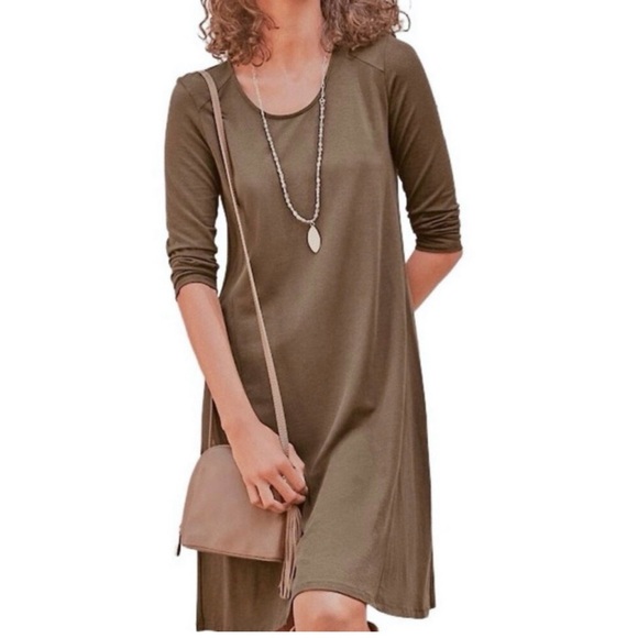 Garnet Hill Dresses & Skirts - GARNET HILL Knit Trapeze Dress Taupe Brown Size XL